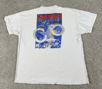 Vintage Coed Naked Shirt Men XL White Distressed Law Enforcement Graphic Tee 90s