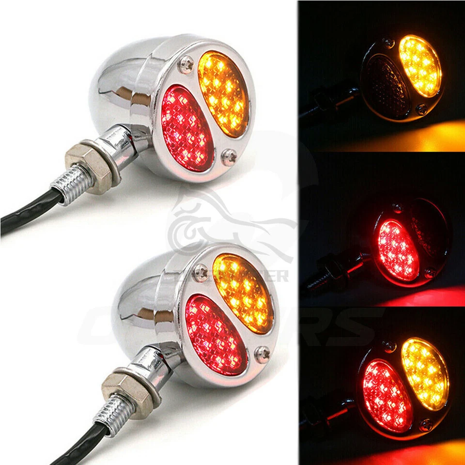 Motorcycle Chrome LED Bullet Running Turn Signal Tail Light For Bobber Cafe - Изображение 2 из 4