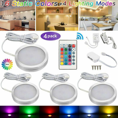 4PCS LED Puck Lights Under Cabinet Lighting Kitchen Counter Lamp Hard Wired Kit | eBay