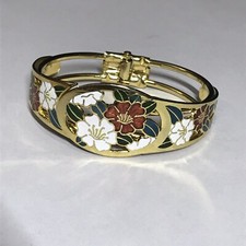 vintage gold tone enamel floral design hinged bracelet