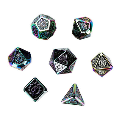 F??r DND RPG MTG Rollenspiel Rainbow Metal Polyhedral Dice 7Pcs / Set W / Box
