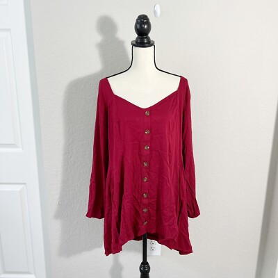 NWT Torrid Red Fit & Flare Rayon Button Up Long Sleeve Blouse Size 3