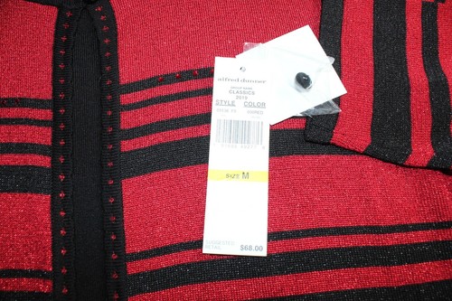 ALFRED DUNNER Women's Red/Black Metallic Overlay 3/4 Sleeve Sweater Top Sz Med - Picture 7 of 12