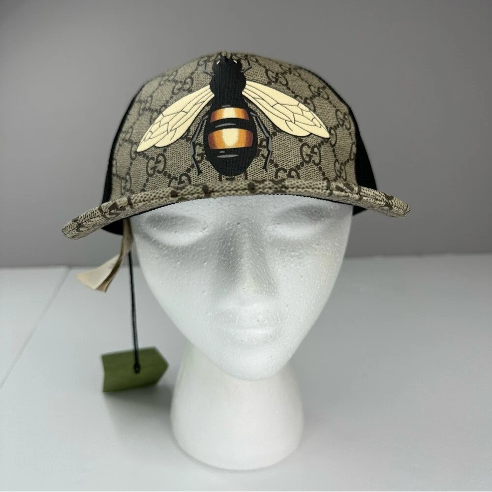 Casquette camionneur Gucci GG Supreme homme toile beige et noire imprimé abeille petit 57 cm