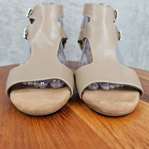 Croft & Barrow Ortholite Wedge Sandals 8 Pastel Taupe Faux Leather Open Toe Zip - Picture 4 of 14