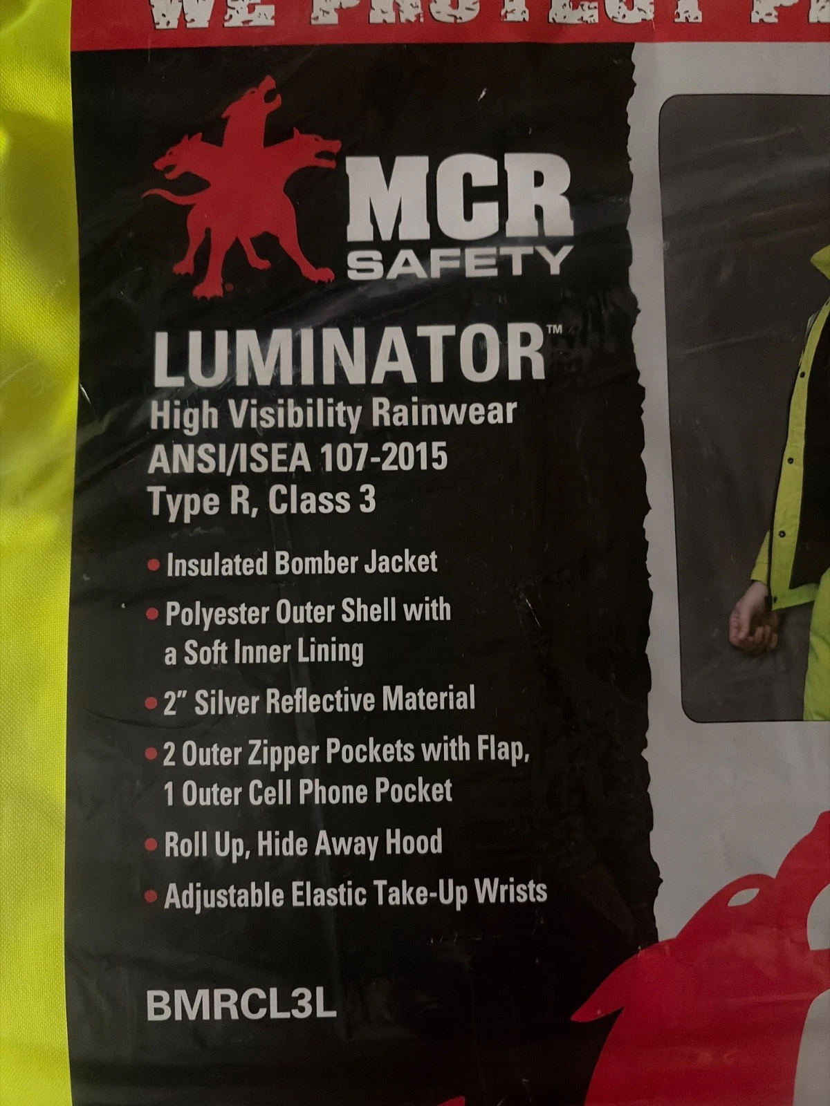 MCR SAFETY LUMINATOR Reflective Rain Bomber Jacket & Hide Away Hood SIZE X2 56" image 3