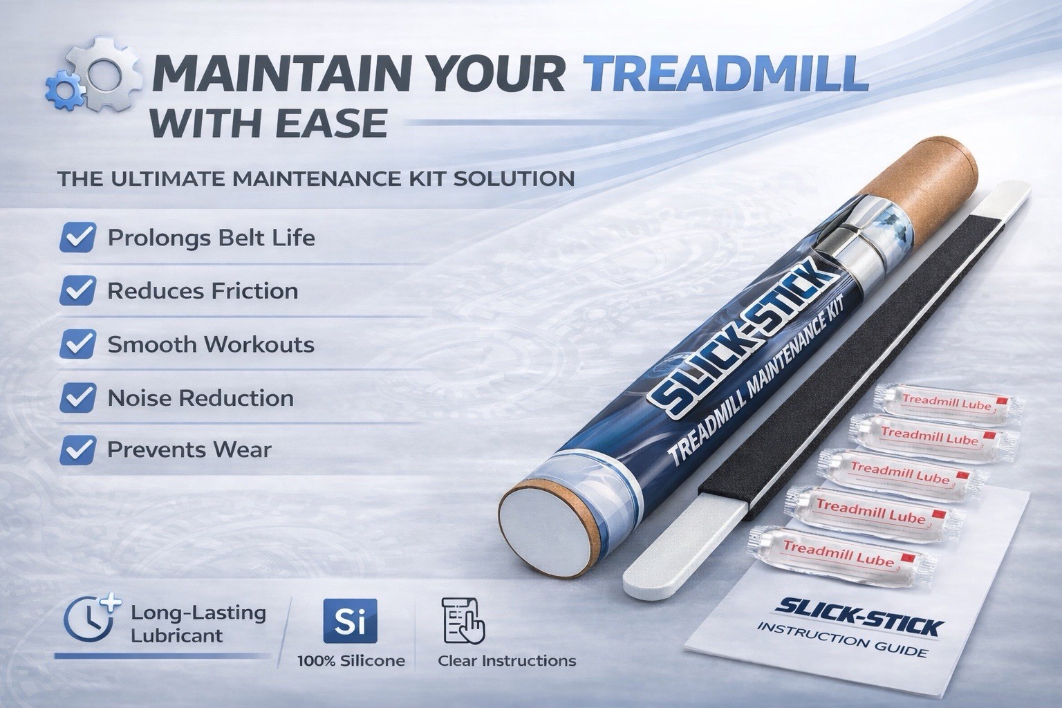 Slick-Stick Treadmill Maintenance Kit - 15" Lube Applicator - 5 x Deck Lubricant