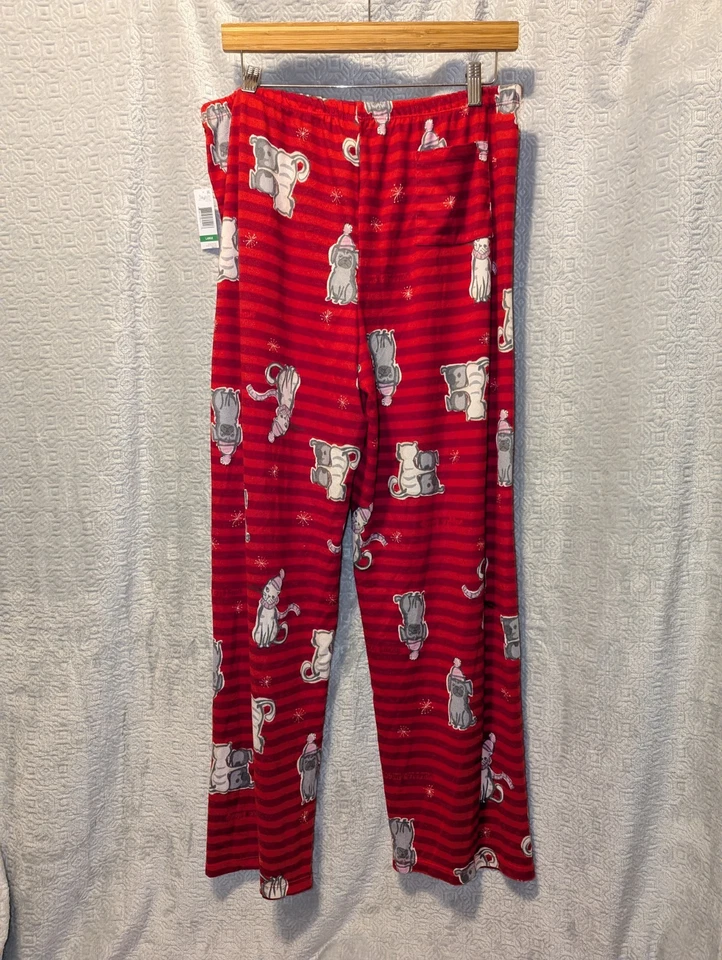 Hue Pajama Pants Red Snuggle Buddies Dog Cat Soft Holiday Classic Sz Large NEW - Image 2 of 4