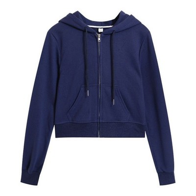 Casual Womens Basic Hoodies Long Sleeve Zip Crop Tops Hooded Sweatshirt