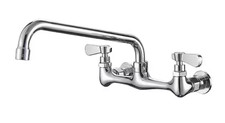 BWE Wall Mount Kitchen Faucet With 12" Swivel Spout 8" Center In Polished Chrome