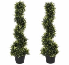 Set of Two 90cm Tall Spiral Topiary Artificial Trees with Black Nursery Pots