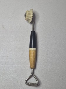 Vintage Fluted Wheel Pastry Cutter Black Beige Silver Wood Handle Metal Plastic 