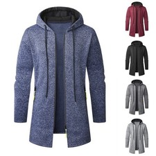 Men's Long Sleeve Hooded Fleece Coat Full Zipper Casual Wear for Cold Weather