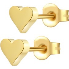 Heart-Shaped Flat Back Stud Earrings for Women, Minimalist Gold Flatback Earring