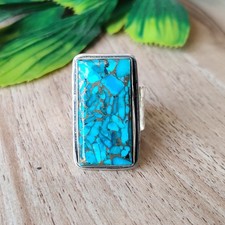 Blue Copper Turquoise Ring 925 Sterling Silver Wedding GIft Boho Ring PG8018