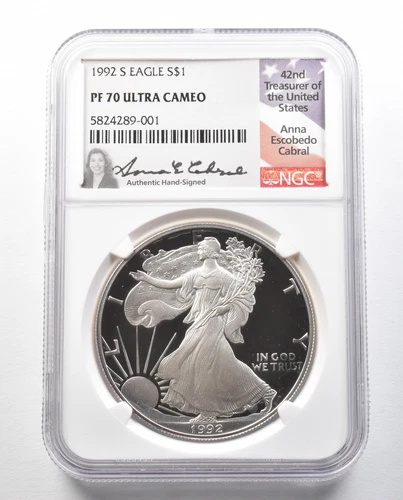 1992-S American Silver Eagle Anna Cabral PF70 UCAM NGC *0464