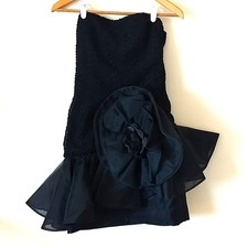 Vintage 80s Victor Costa designer black prom dress tulle flower