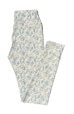 LuLaRoe Leggings OS One Size WHITE BLUE Floral Twigs Sketch MODERN Whimsical