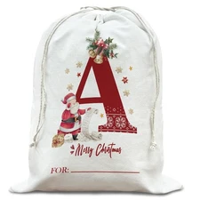 DSHFG Christmas Initial Personalized Drawstring Gift Bag for Women Red