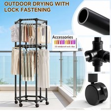 360 Rotating Clothes Rail Double Tier Freestanding Garment Rack Mobile Wardrobe