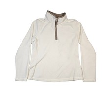 Old Navy Womens Medium Cream Fleece Quarter Zip Pullover Sweater Taupe Trim
