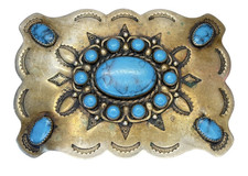 Vintage Bell Trading Post Nickel Silver Turquoise belt buckle
