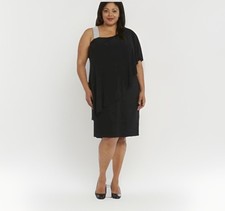 R & M Richards NWT Size 16 Rhinestone-Trim One-Shoulder Dress Asymmetrical Drape