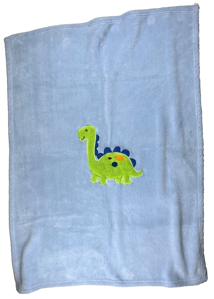 Cutie Pie Blue Dinosaur Baby Blanket Green Longneck Security Lovey Fleece Boy - Image 2 of 3