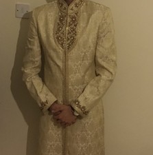 STUNNING LUXURY QUALITY Men's Gold Groom Sherwani Wedding Outfit Size Small