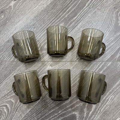 Vintage 6er Set Arcoroc France Rauchglas Becher Tassen Kaffee Tee 250ml