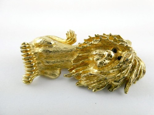 Vintage Panetta Gold Toned Metal Whimsical Lion Brooch Pin Black Eyes 37g - Picture 2 of 10