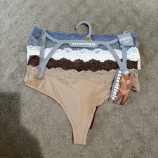 Essentials By Rene Rofe 5pk Flexible Fit Lace Trim Thongs. Sz M. NWT 