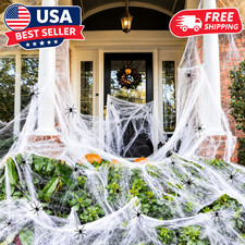 Halloween Spider Web Decoration with Fake Spiders, Stretchable Cobweb for Outdoo