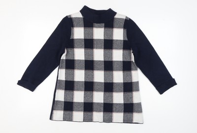 Max Studio Pullover Damen L blau kariert Stehkragen
