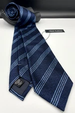 Ermenegildo Zegna Men's 100% Slub Silk Tie ~ Blue ~ Striped ~ Made in Italy!