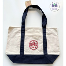 Trader Joe's Large Canvas Tote Reusable Bag 20.5x14x7" Blue/White off NEW