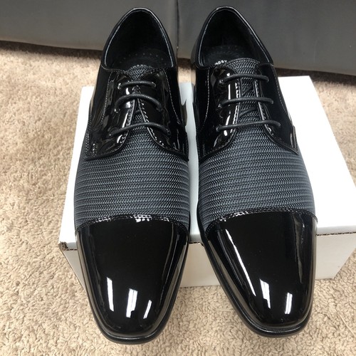 Stacy Adams Pharoah Cap Toe Oxford Shoes Wedding Prom Black Patent 25530-001 NEW - Picture 2 of 8