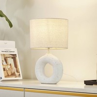 Lindby Beton Tischlampe 'Kody' (Modern) In Creme Aus Beton, Textil (1 Flammig, E