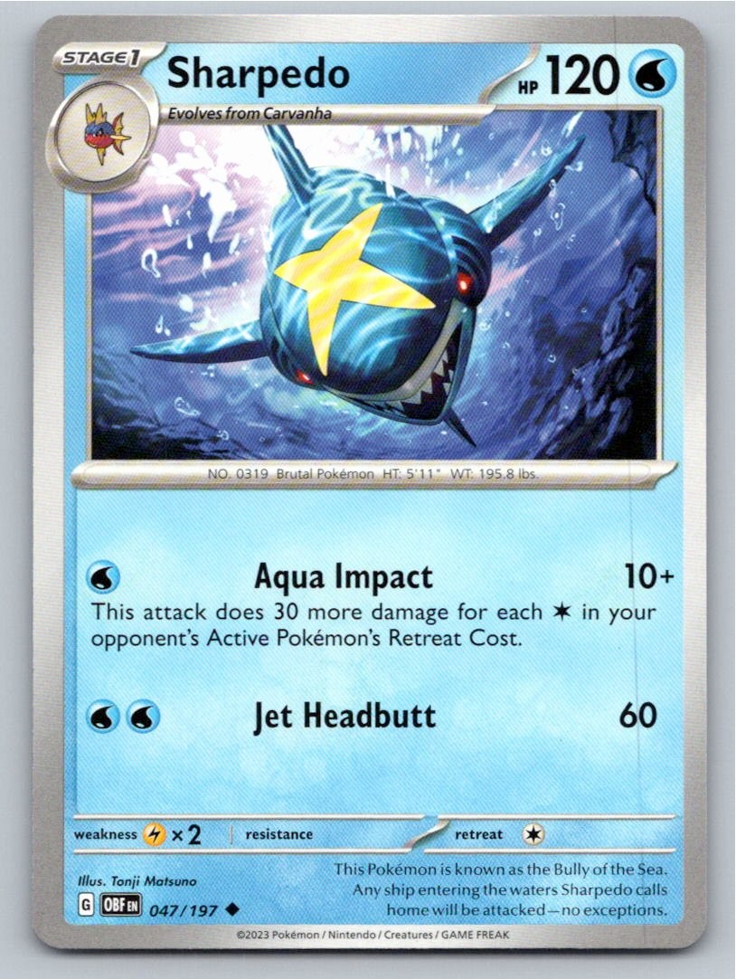 2023 POKEMON SHARPEDO OBSIDIAN FLAMES 047/197 UNCOMMON NM A29634 FREE S&H