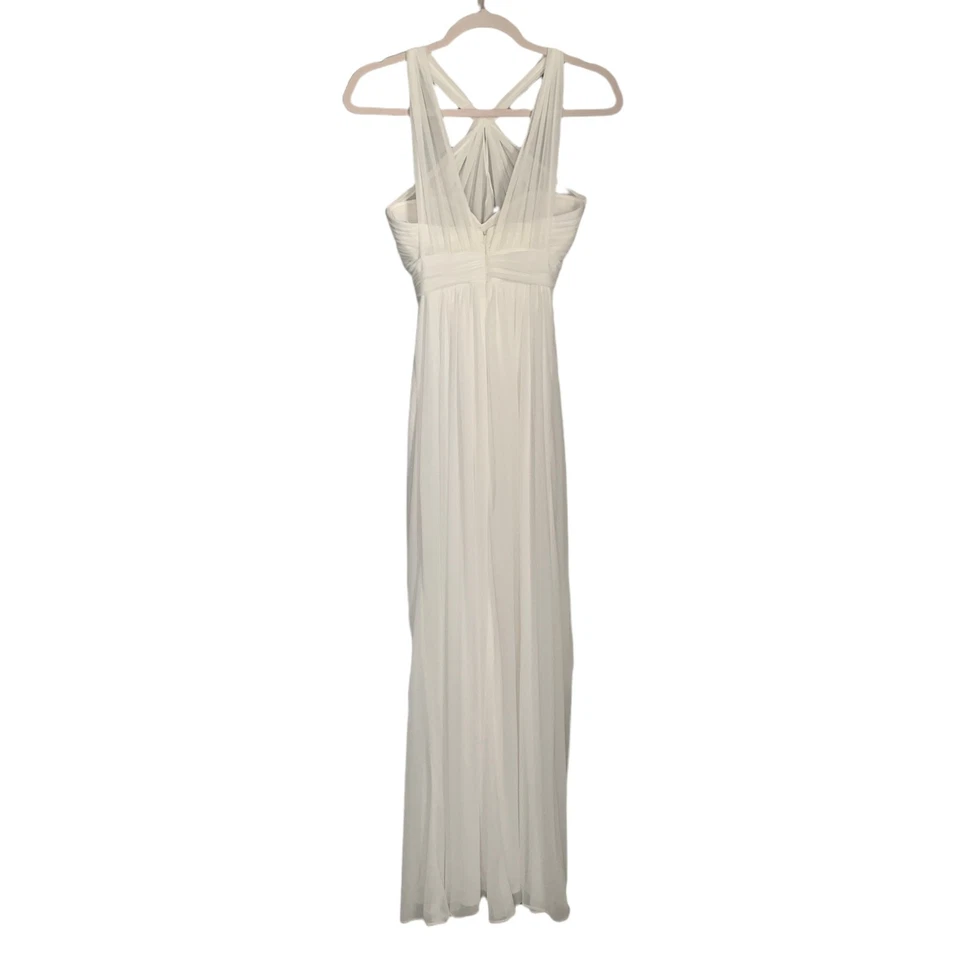 Alfred Sung A-Line Wedding Dress Halter Wrap Neck White Size 00 Chiffon Corset - Image 2 of 4