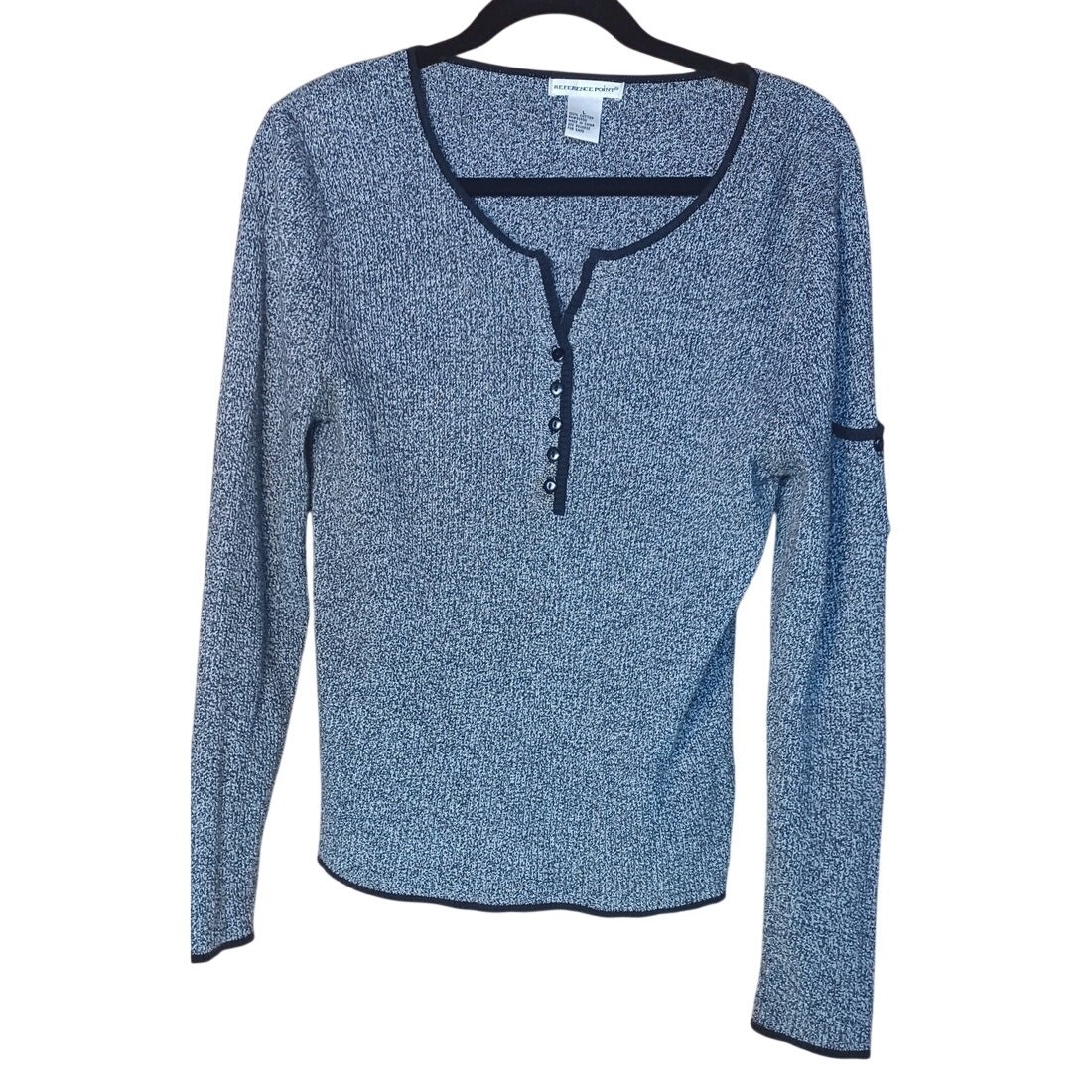 Reference Point Gray Black Marled Knit Henley Swe… - image 1
