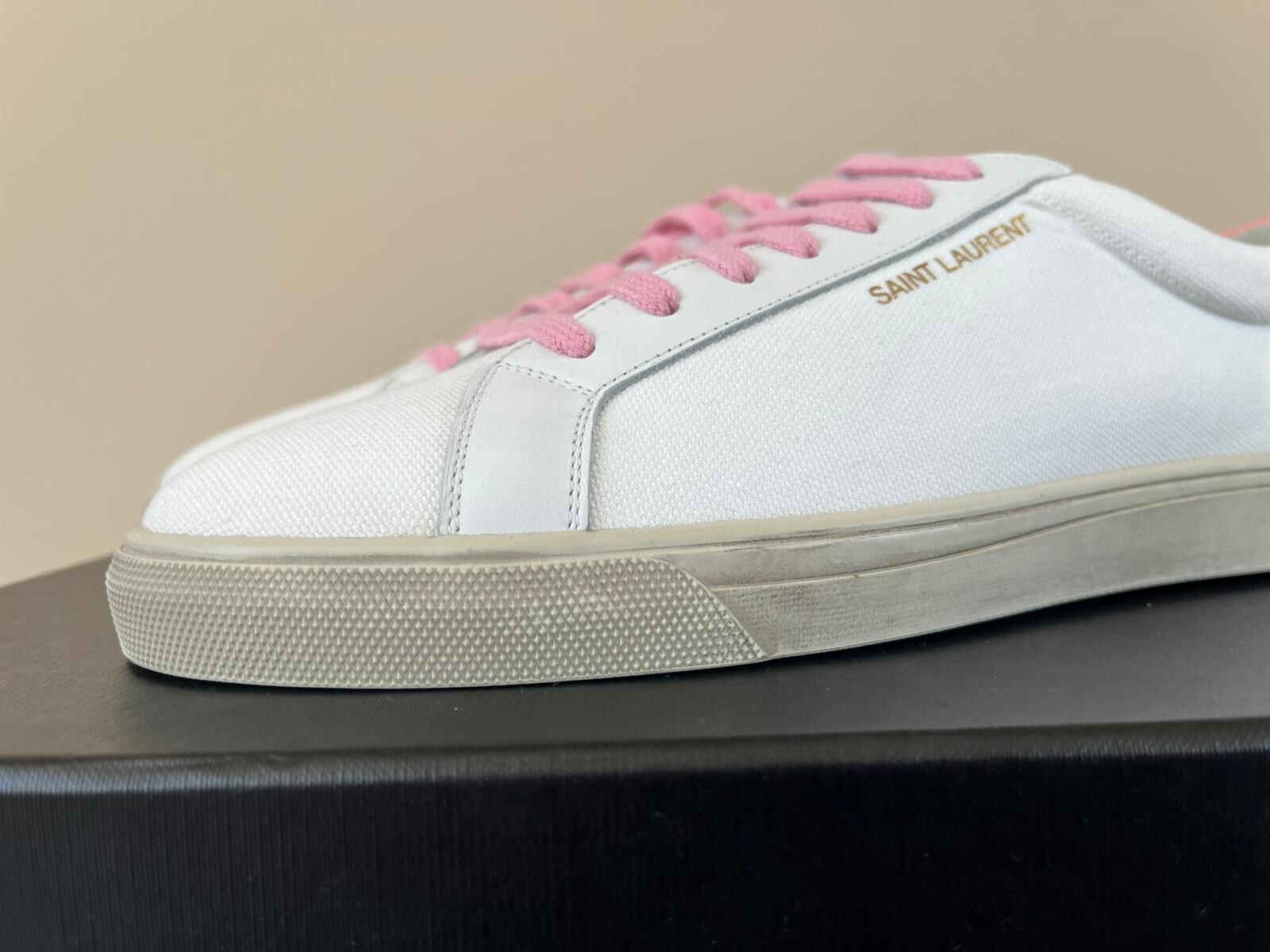 Sneakers basse Saint Laurent Paris Andy bianco rosa nuove con scatola 41