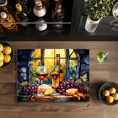 Wine and Cheese, 11x8" Tempered Glass Cutting Board, Sublimated, (cut71 ...