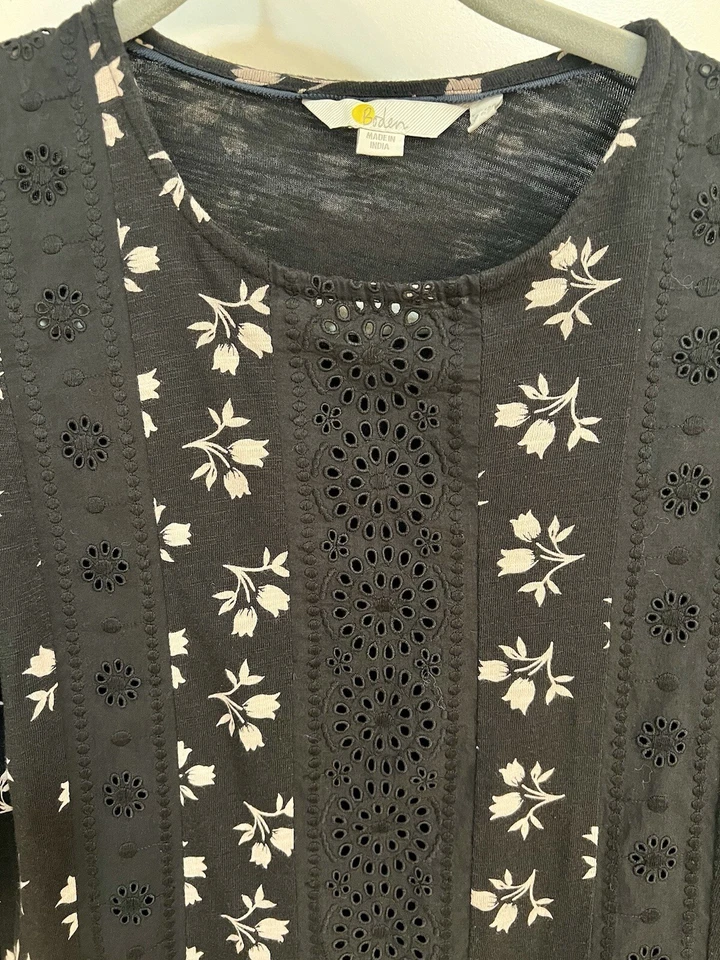 Boden Women Dress 3/4 Sleeve Boho Prairie Black Floral Print Pockets Size US8 8R - Image 4 of 4