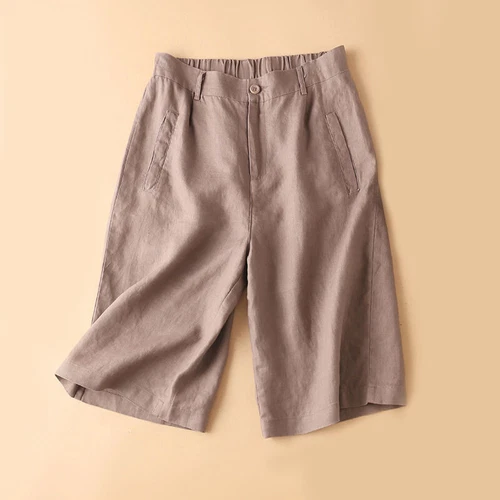Womens Long Shorts Cotton Linen Knee Length with Pockets Lightweight Loose - Picture 9 of 15