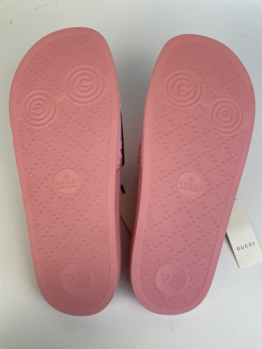 GUCCI 573922 Rubber Pursuit GG Rose Pink Slide Sandals Women's