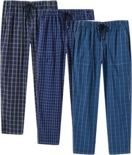 Men's Relaxed Fit Cotton Pajama Pants 3Pack Sleepwear Lounge Drawstring Pockets