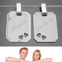 1 Partner AnhäNger Gestanzte Herzen Mit Gravur Name Datum Und Kette Silber 925