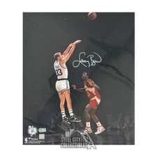 Larry Bird Autographed Boston 16x20 Basketball Photo-BAS (Jump Shot / White Ink)