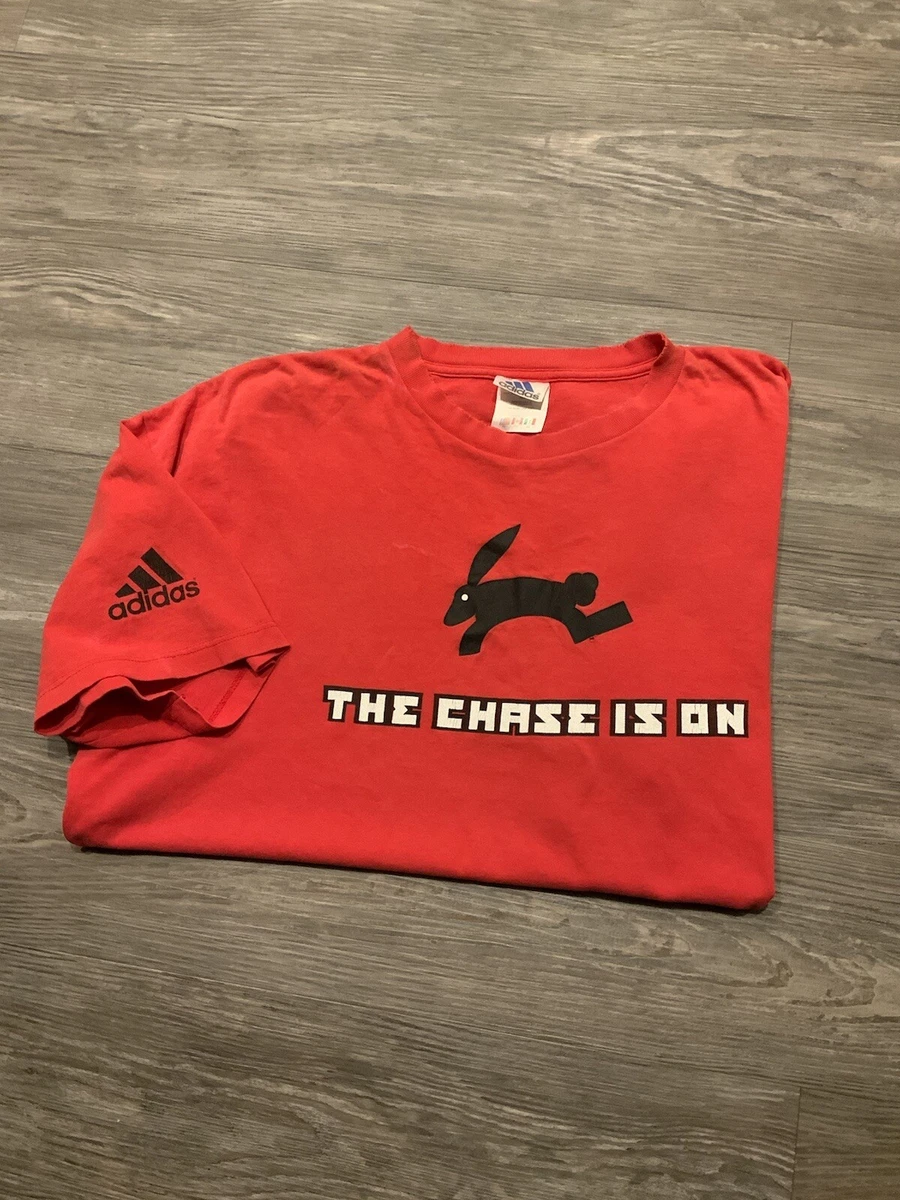 Vintage Adidas Foot Locker Cross Country Chase Is On Red Graphic T Shirt Sz. XL